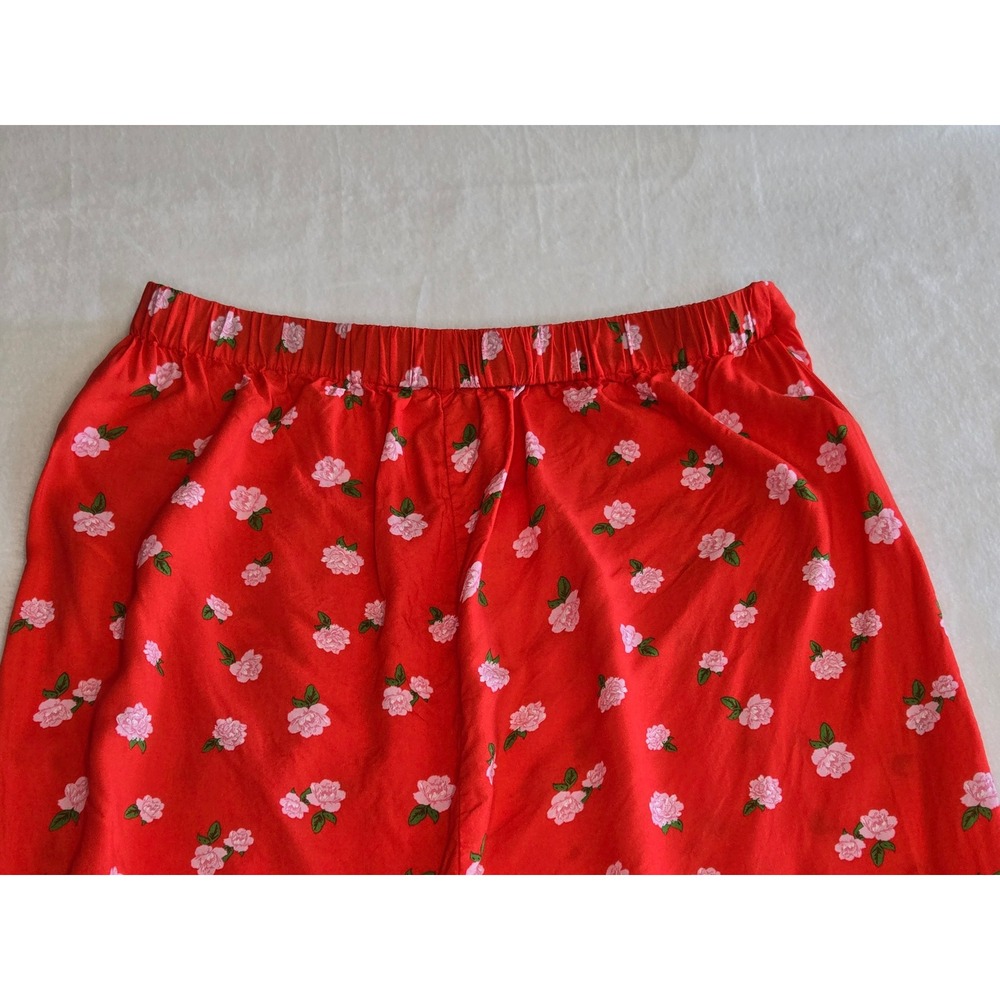 Miss Selfridge Red Floral Rose Button Side Slit Midi Skirt US 12 Viscose - Picture 9 of 9